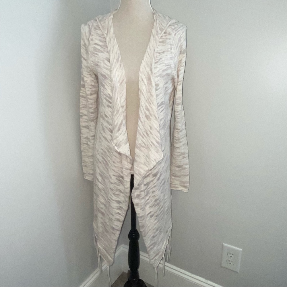 Maison Jules open front long hoodie sweater fringe oatmeal cream size Medium